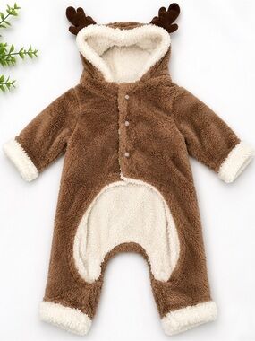 Dog Reindeer Costume Hooded Plush Jumpsuit XL Christmas Halloween
